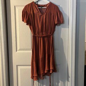 Simply Vera Wang Rust Color dress size S RN#73277 tie waist lined tiered ruffles